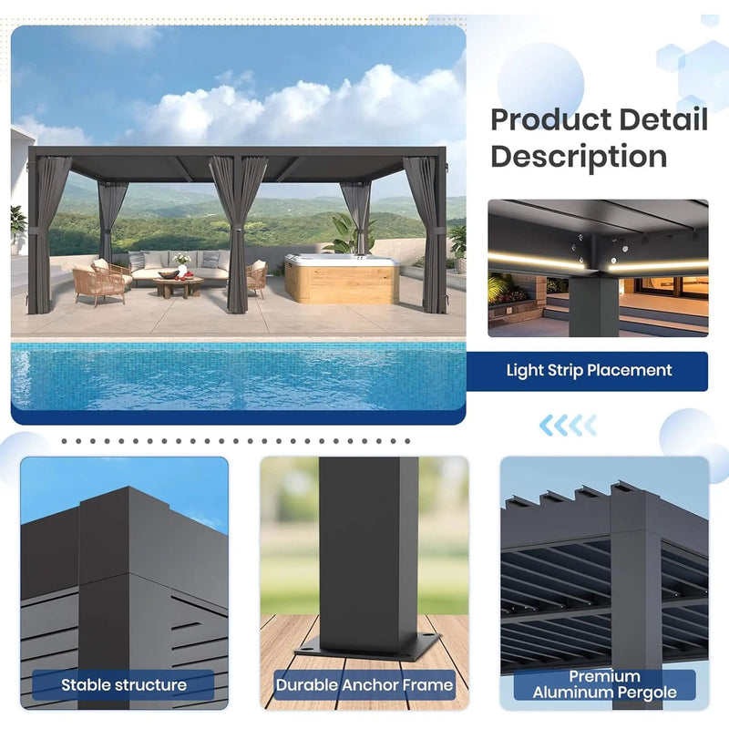 [10X20FT] Alora Premium Louvered Pergola With Curtains And Netting (SAK67041) by SAKSBY WHOLESALE
