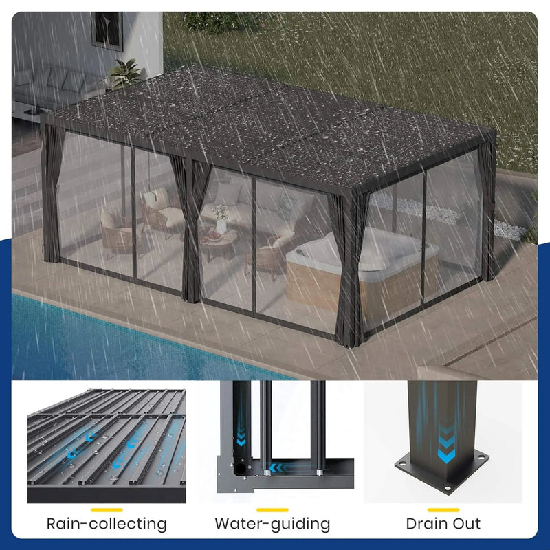 [10X20FT] Alora Premium Louvered Pergola With Curtains And Netting (SAK67041) by SAKSBY WHOLESALE