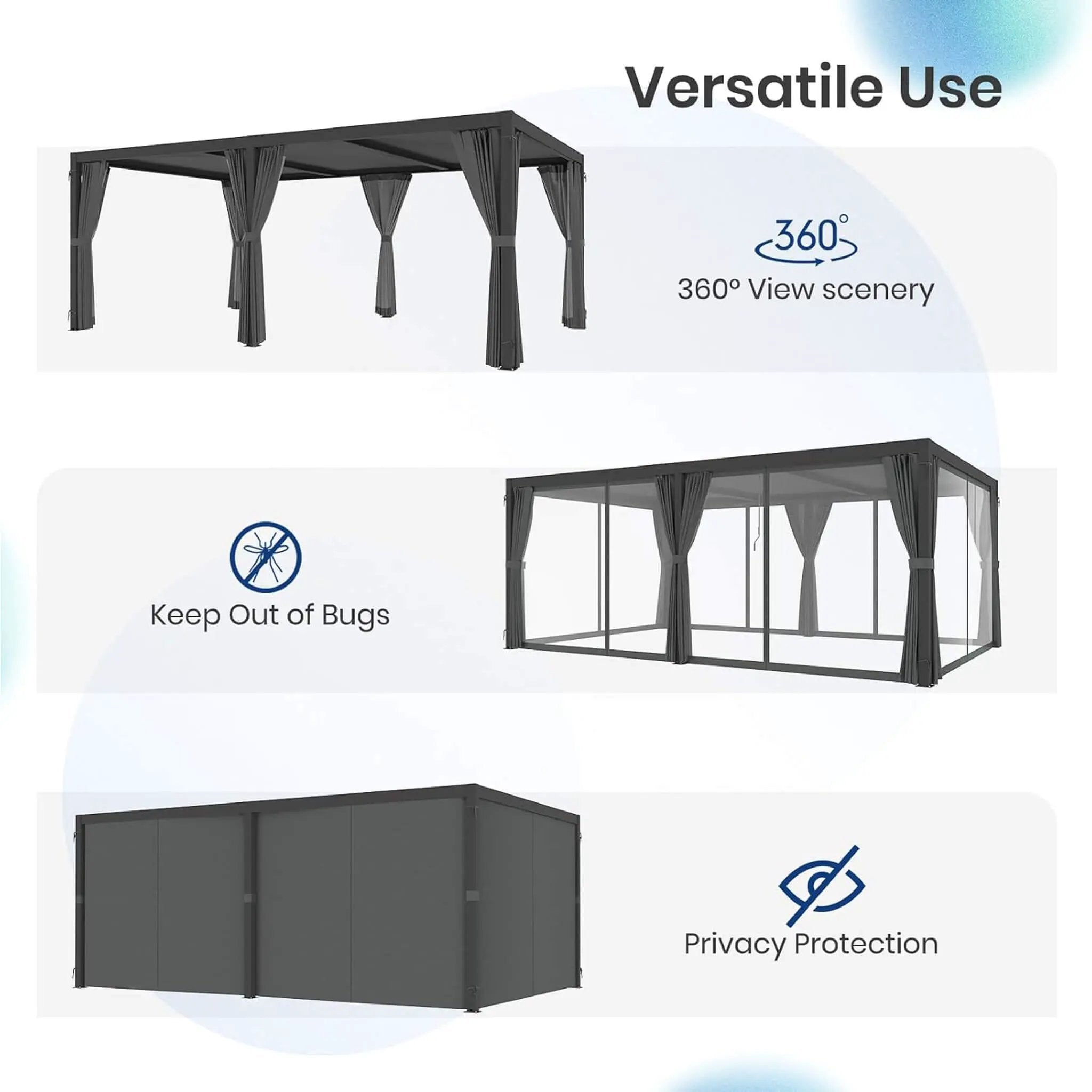 [10X20FT] Alora Premium Louvered Pergola With Curtains And Netting (SAK67041) by SAKSBY WHOLESALE