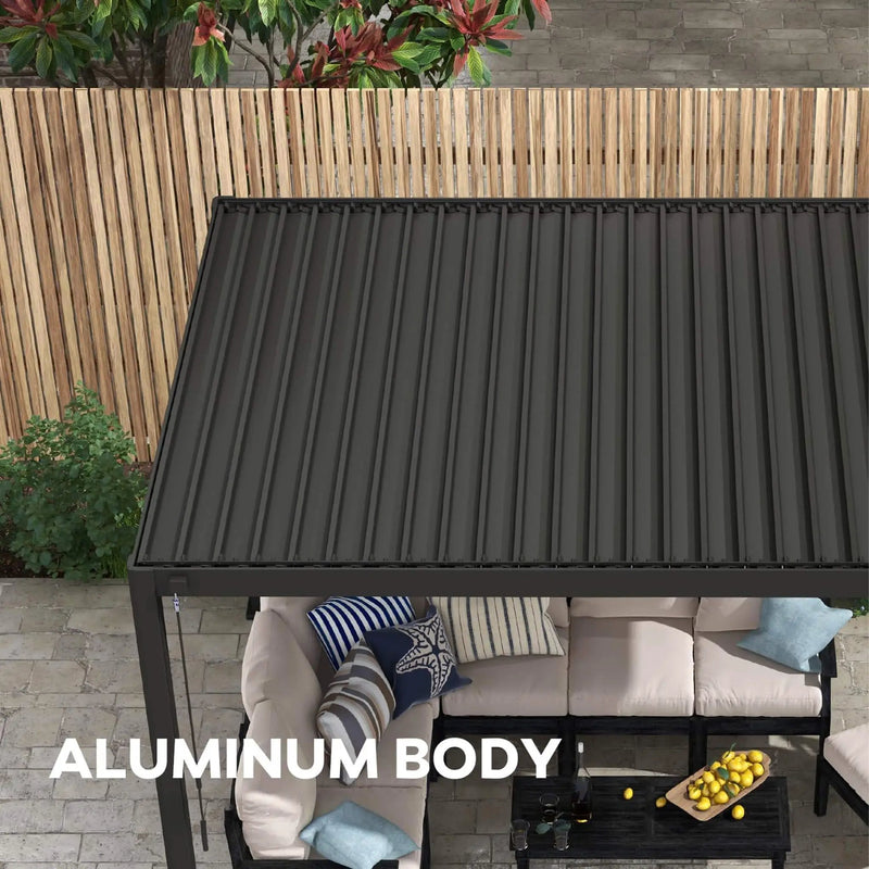 [10X20FT] Alora Modern Outdoor Adjustable Charcoal Louvered Pergola With Screens And Built-In Drainage (SAK64973) by SAKSBY WHOLESALE