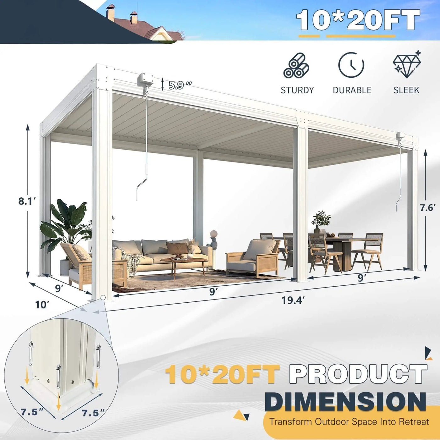 Alora Louvered Aluminum Pergola With Adjustable Roof And Pull-Down Screens (SAK46817) by SAKSBY WHOLESALE