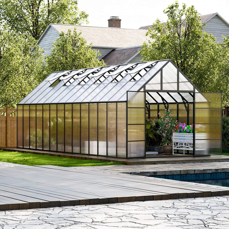 [10X28FT] Heavy-Duty Outdoor Aluminum Polycarbonate Greenhouse With Roof Vents And Swing Doors, 4MM (SAK24618) by SAKSBY WHOLESALE