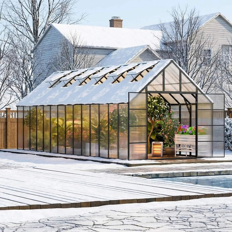 [10X28FT] Heavy-Duty Outdoor Aluminum Polycarbonate Greenhouse With Roof Vents And Swing Doors, 4MM (SAK24618) by SAKSBY WHOLESALE