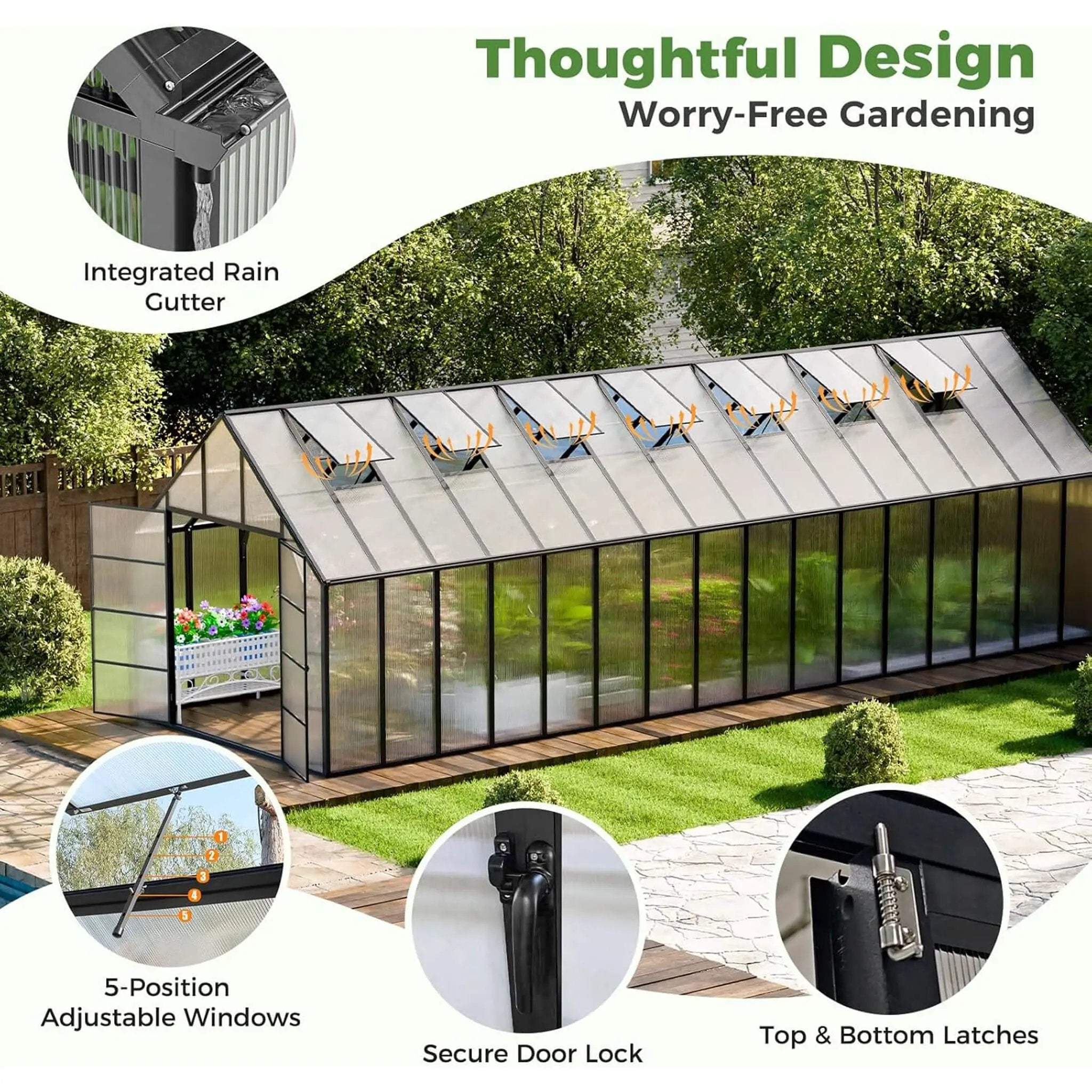 [10X32FT] Heavy-Duty Outdoor Aluminum Polycarbonate Greenhouse With Roof Vents And Swing Doors, 4MM (SAK10483) by SAKSBY WHOLESALE