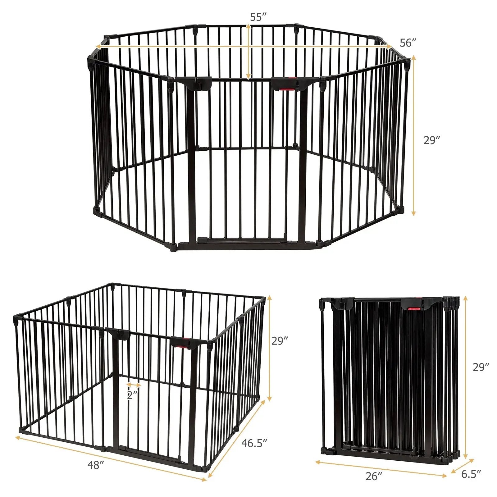 Adjustable Panel Baby Safe Metal Gate Play Yard-Black by DirectDeals