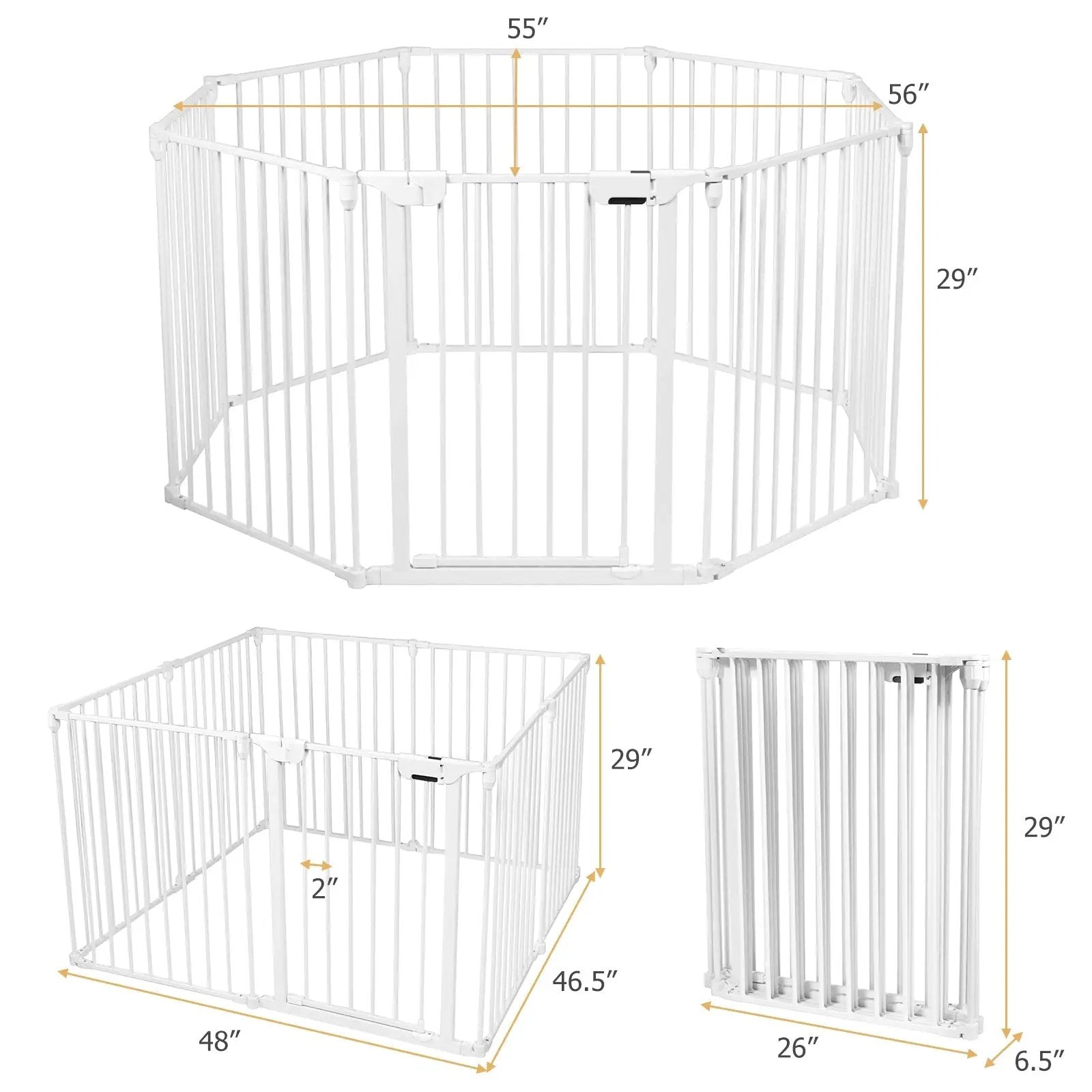 Adjustable Panel Baby Safe Metal Gate Play Yard-White by DirectDeals