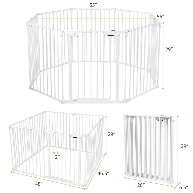 Adjustable Panel Baby Safe Metal Gate Play Yard-White by DirectDeals