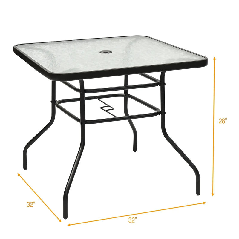 32 Inch Patio Tempered Glass Steel Frame Square Table by DirectDeals