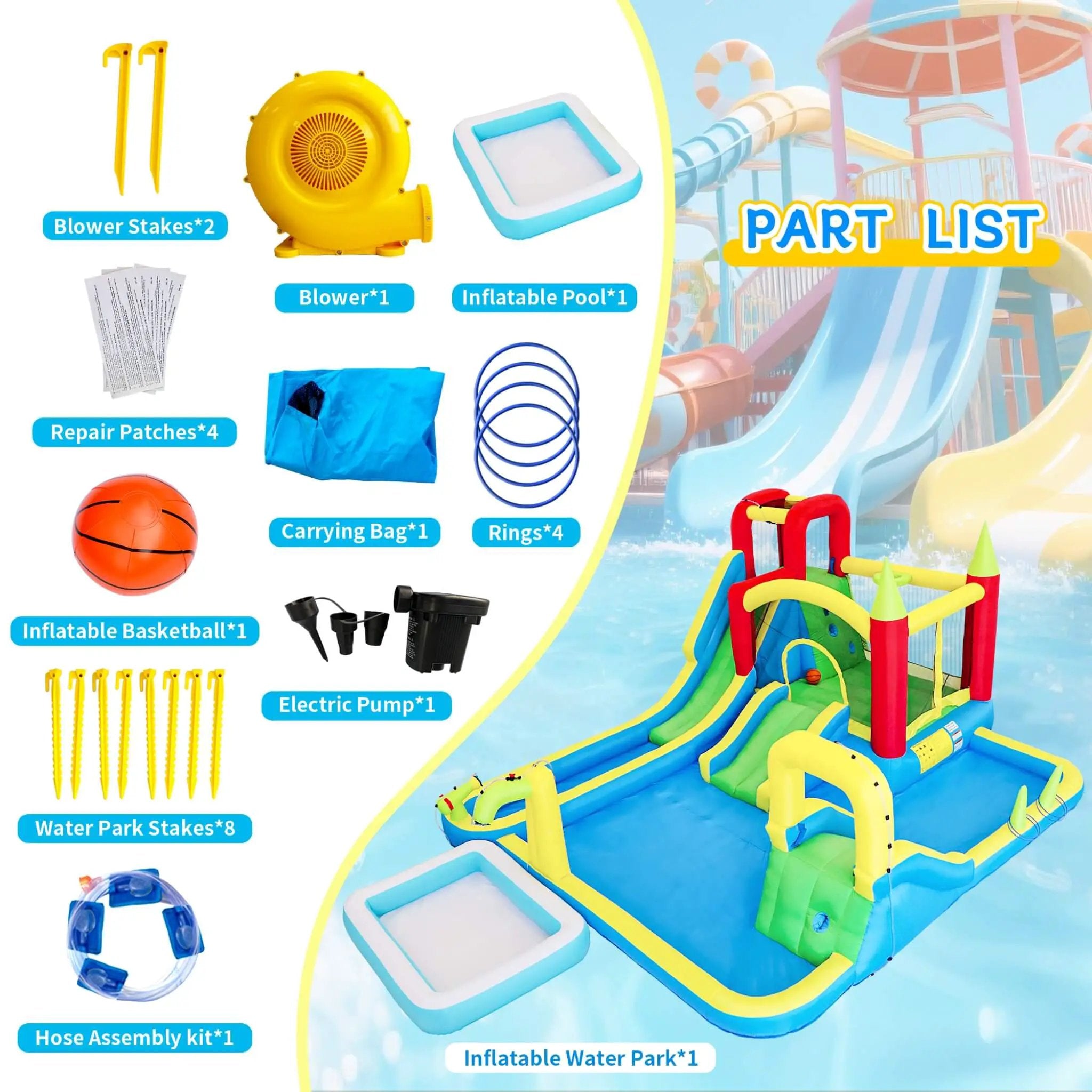 Large 11-In-1 Inflatable Water Park With Slides, Pool, Climbing Wall, And Bounce House (SAK70491) by SAKSBY WHOLESALE