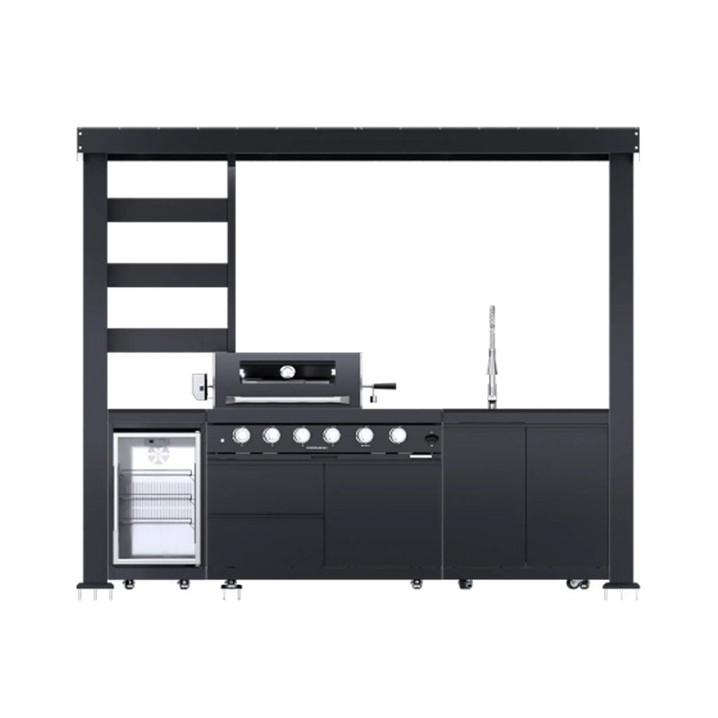 Castelle Flame Imperial 110-Inch 4-Burner 72K BTU Deluxe Stainless Steel Outdoor Kitchen Grill Island With Wine Cooler, Rotisserie, Cabinets, And Granite Countertops (SAK94721) by SAKSBY WHOLESALE