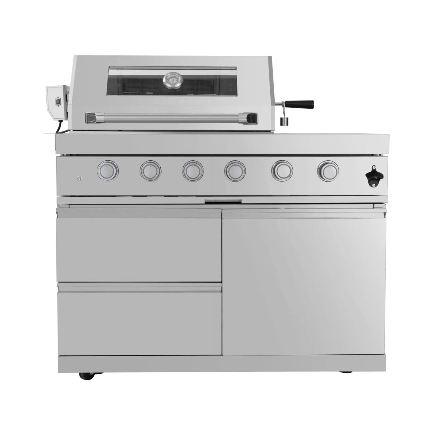 Castelle Flame Imperial 110-Inch 4-Burner 72K BTU Deluxe Stainless Steel Outdoor Kitchen Grill Island With Wine Cooler, Rotisserie, Cabinets, And Granite Countertops (SAK94721) by SAKSBY WHOLESALE