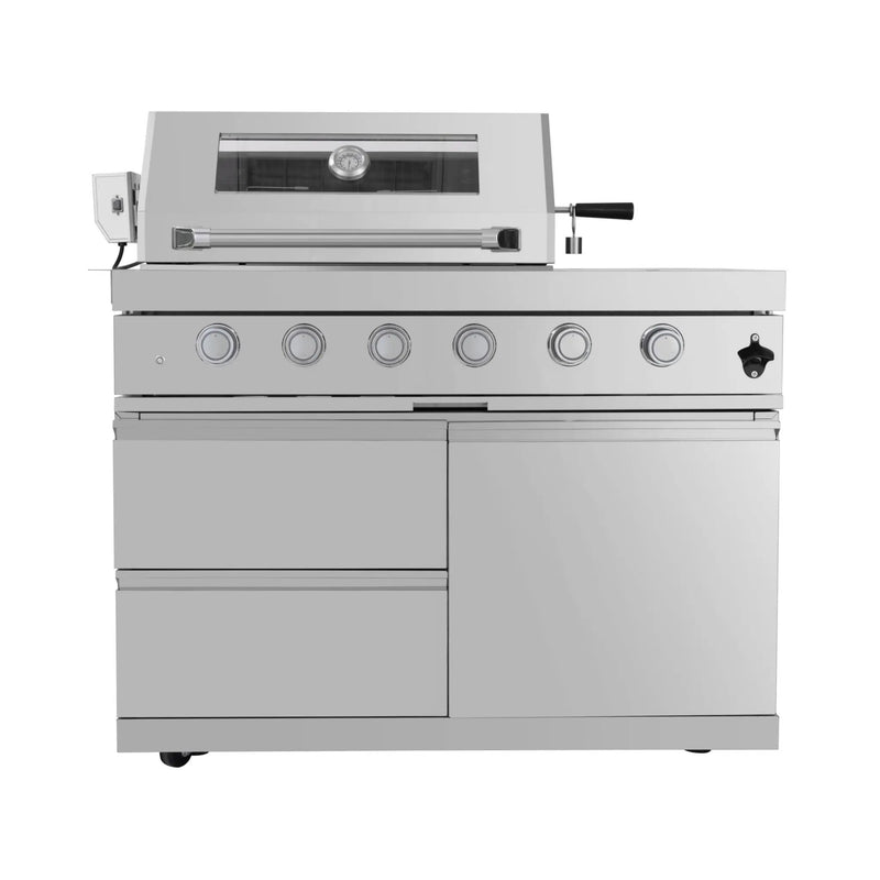 Castelle Flame Imperial 110-Inch 4-Burner 72K BTU Deluxe Stainless Steel Outdoor Kitchen Grill Island With Wine Cooler, Rotisserie, Cabinets, And Granite Countertops (SAK94721) by SAKSBY WHOLESALE