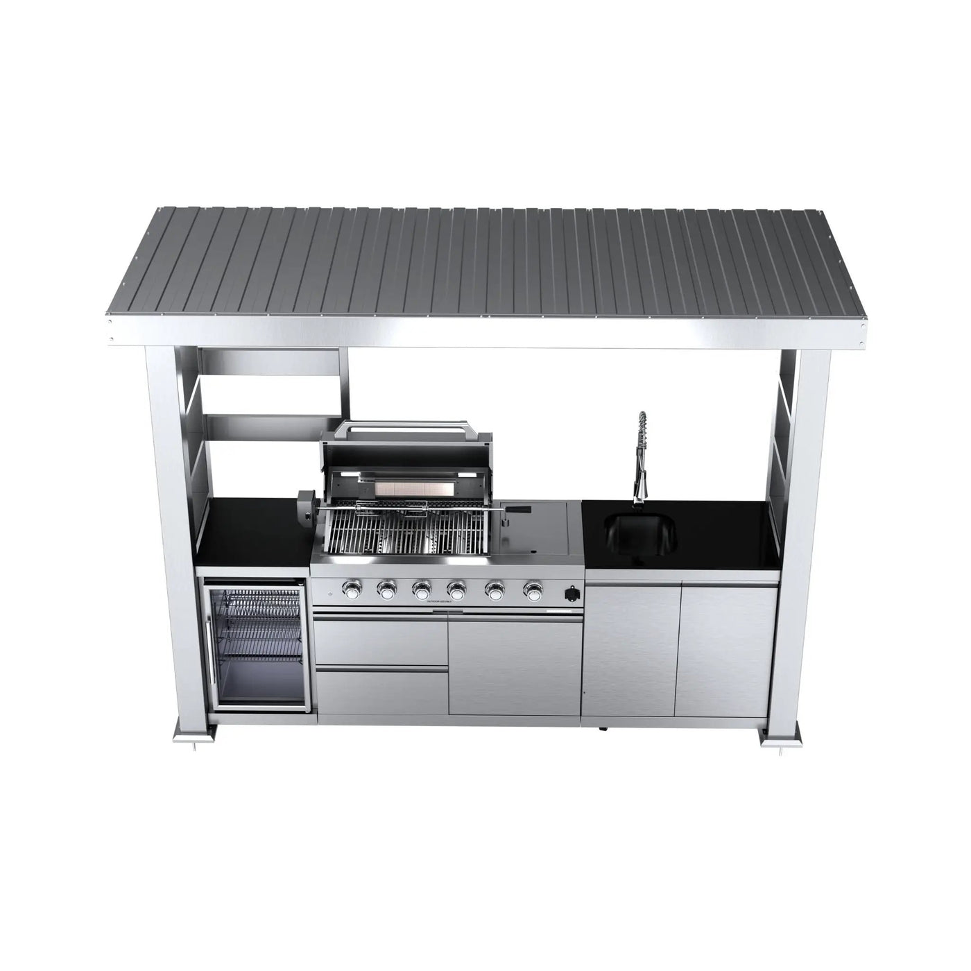 Castelle Flame Imperial 110-Inch 4-Burner 72K BTU Deluxe Stainless Steel Outdoor Kitchen Grill Island With Wine Cooler, Rotisserie, Cabinets, And Granite Countertops (SAK94721) by SAKSBY WHOLESALE