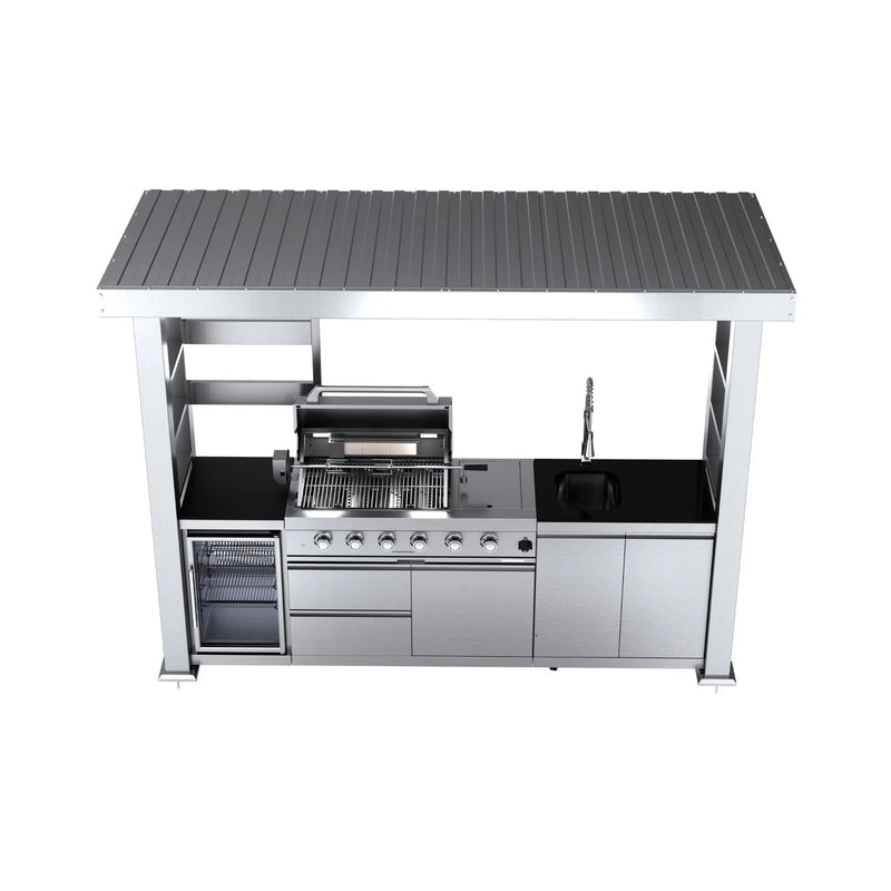 Castelle Flame Imperial 110-Inch 4-Burner 72K BTU Deluxe Stainless Steel Outdoor Kitchen Grill Island With Wine Cooler, Rotisserie, Cabinets, And Granite Countertops (SAK94721) by SAKSBY WHOLESALE