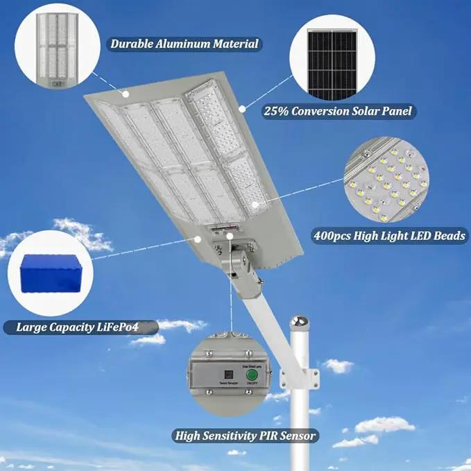 11,000W Aluminum Frame Solar Street Lights Outdoor Motion Sensor, Dusk to Dawn 200000LM with Remote Control by Outdoor Solar Outlet