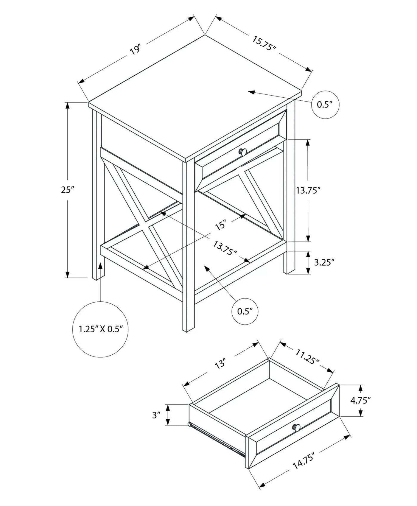 Accent End Table, 2 Tier, Storage Drawer, Transitional Style by HouseOfZazla