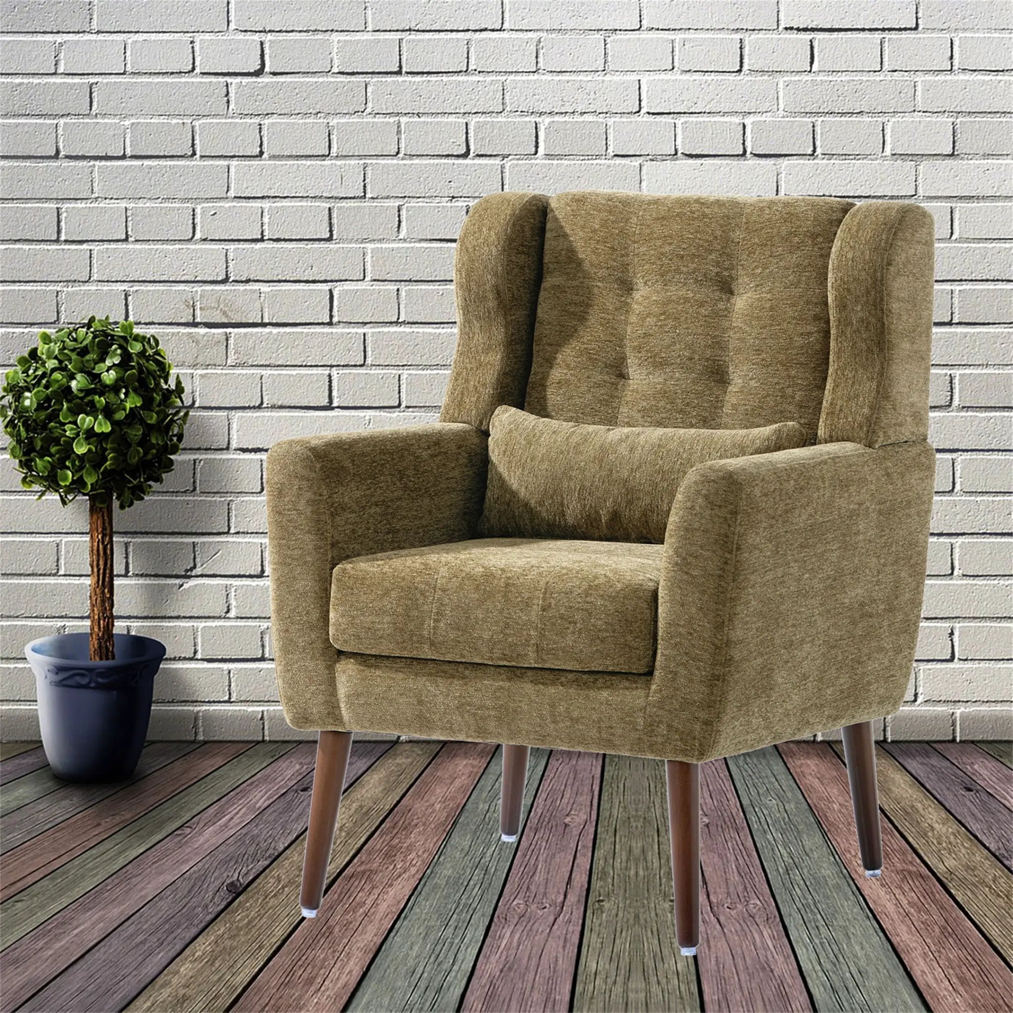 Modern Accent Chair, Arm Chairs For Living Room, Upholstered Mordern Armchair, Comfy Soft Padded Lounge Chair In Small Space, Bedroom, With Pillow, Solid Wood Leg by Unique Piece Furniture