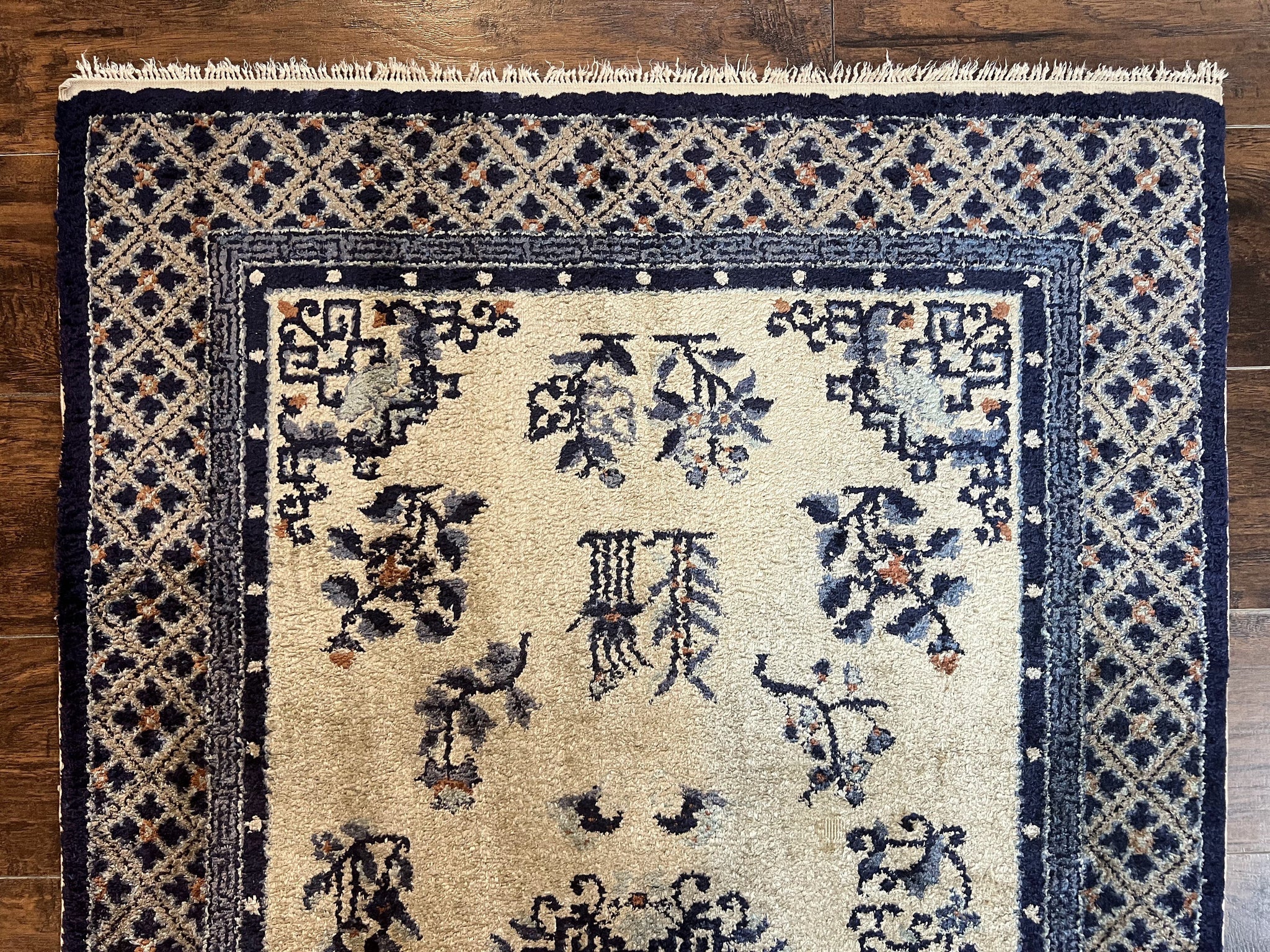 Silk Chinese Rug 3x5, Vintage Handmade Peking Carpet, Asian Oriental Art Deco Rug by Jewel Rugs