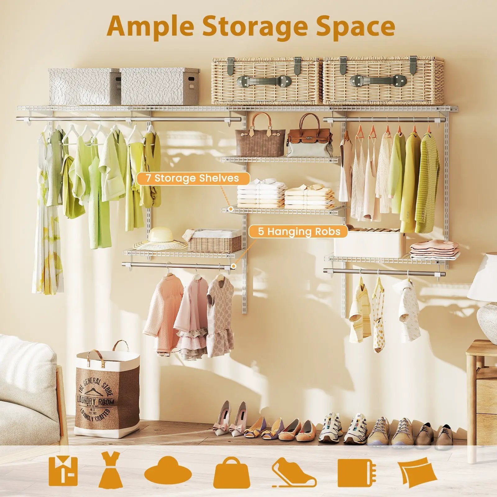 4-8 Feet Closet Organizers and Storage System with Hanging Rod for Laundry Bedroom by DirectDeals