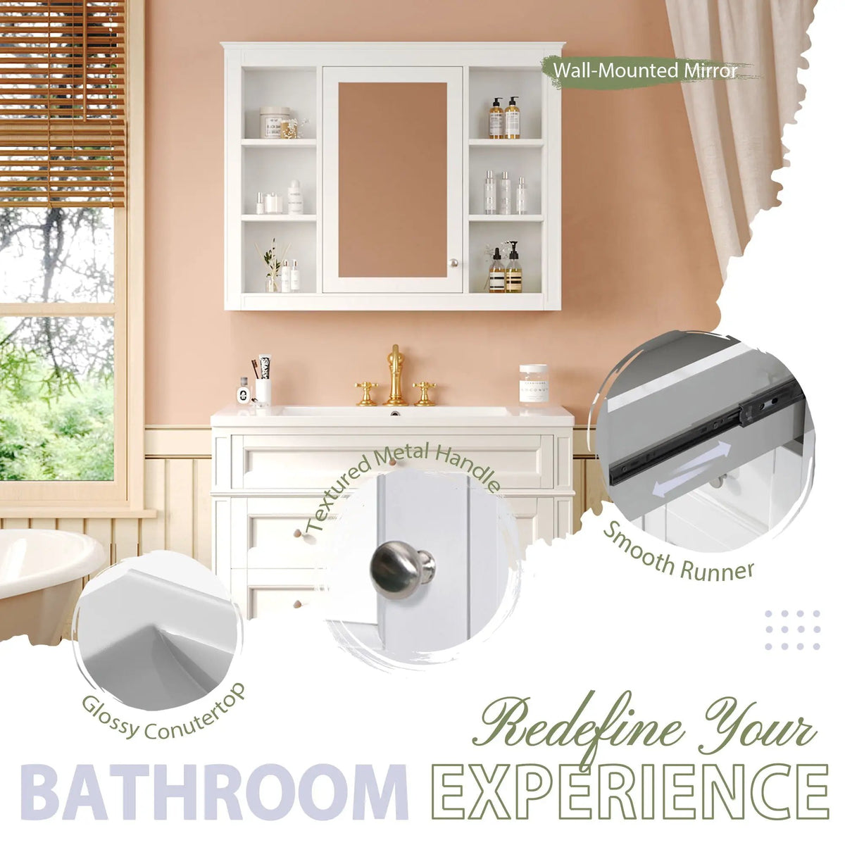 Bathroom Vanity With Mirror Cabinet, Single Sink With 2 Soft Closing Doors And 4 Drawers, photo 8 of 35