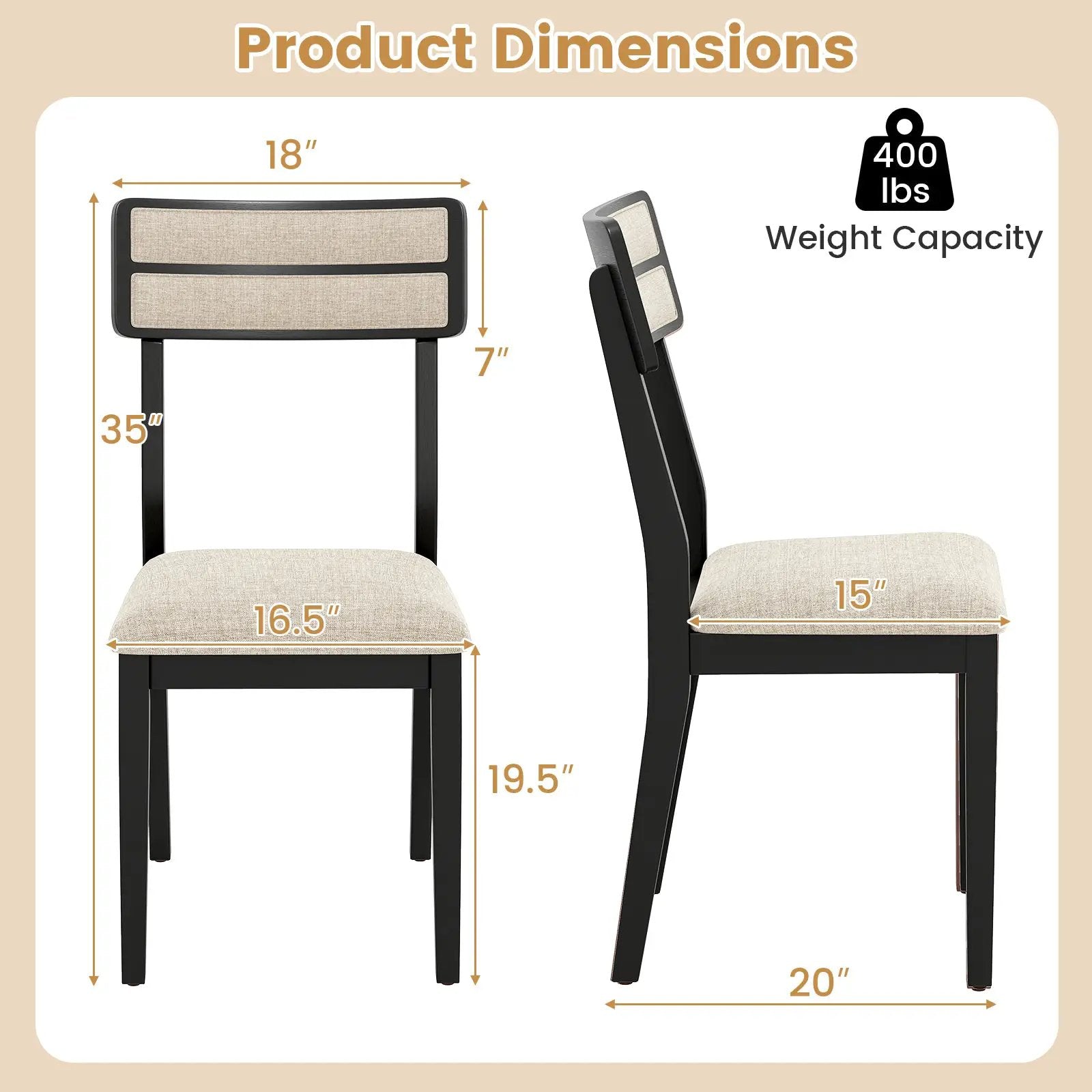 Modern Dining Chairs Set of 2 with Tilt Backrest for Dining Room-Black by DirectDeals