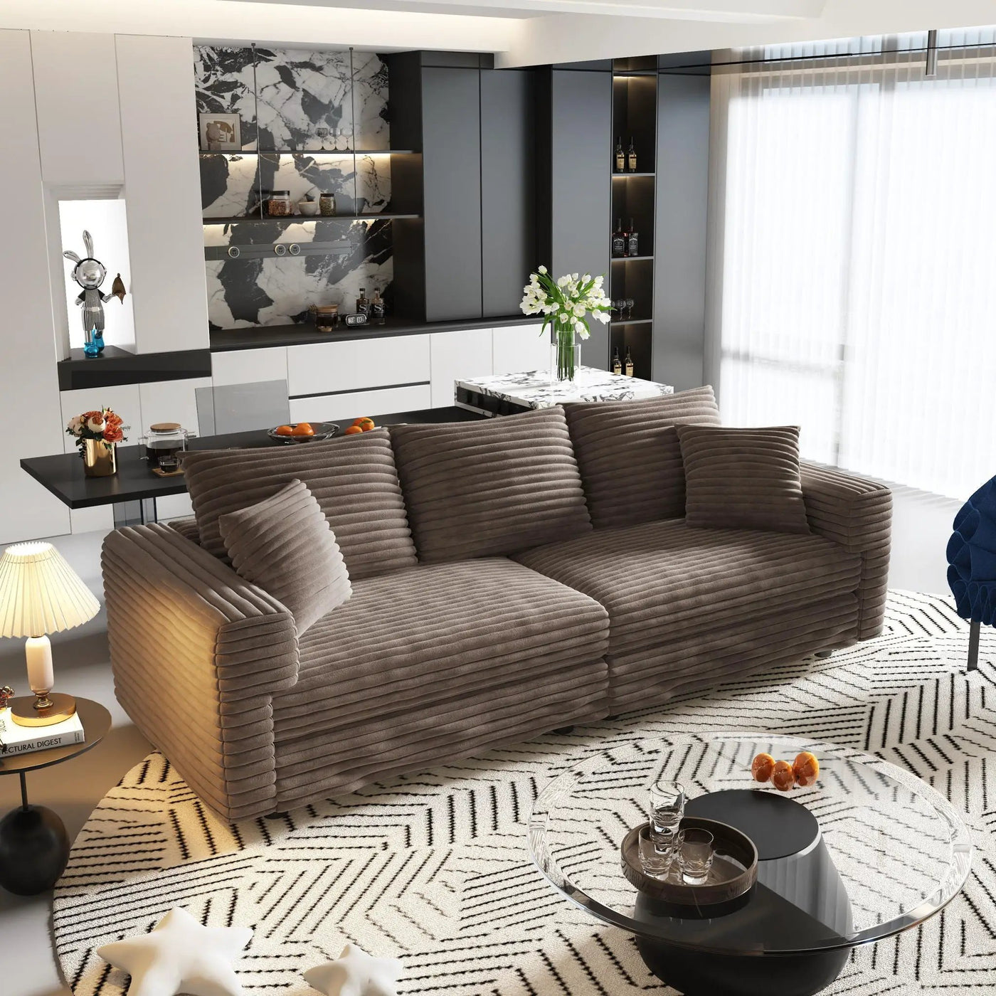 Deep Seat Convertible Sofa With Soft Pillows And Ottomans by HouseOfZazla