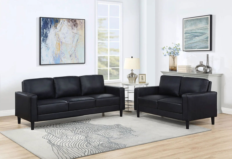 Ruth 2-piece Upholstered Track Arm Sofa Set Black by Unique Piece Furniture