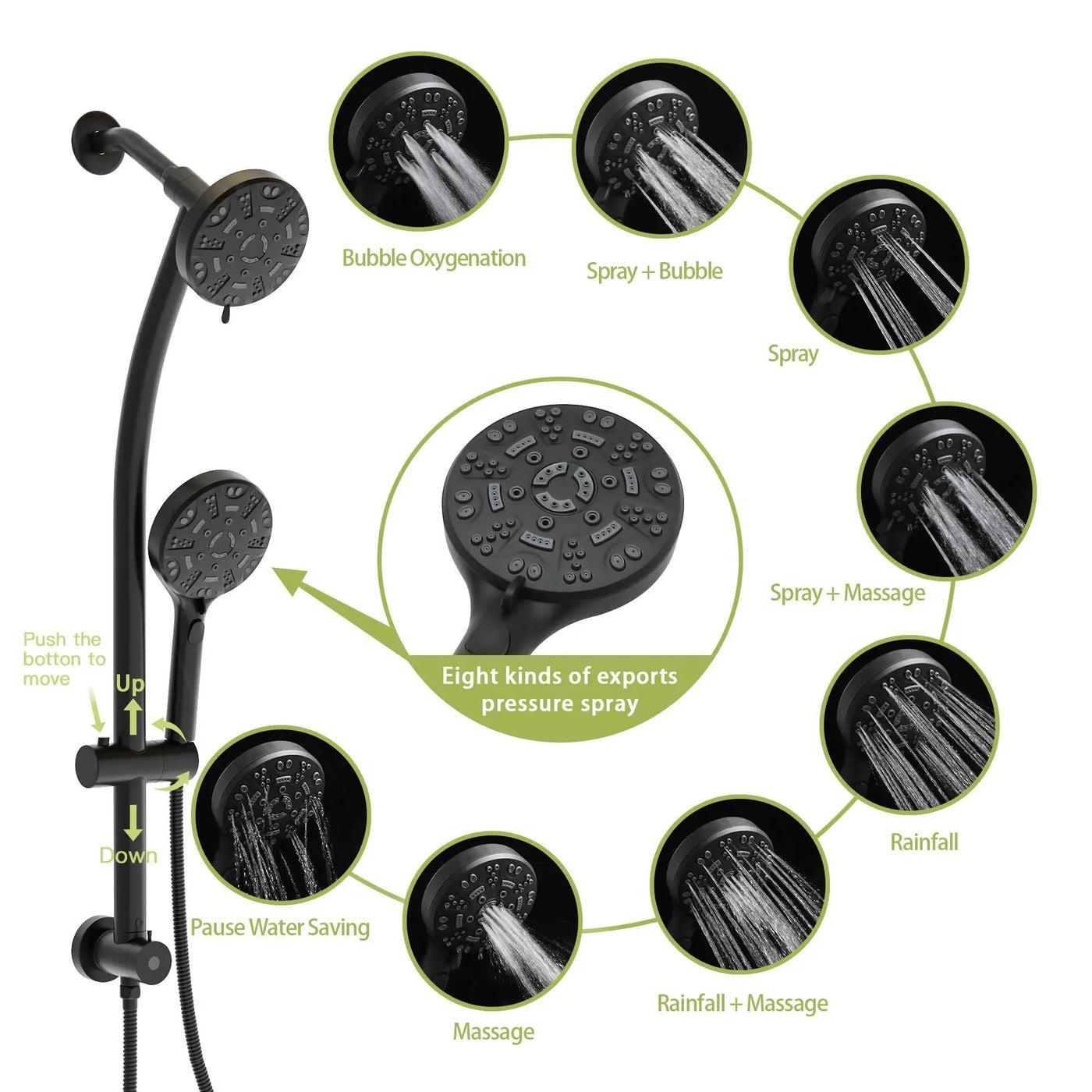 Multi Function Dual Shower Head System With 4.7" Rain Showerhead, 8 Function Hand Shower, Adjustable Slide Bar by HouseOfZazla