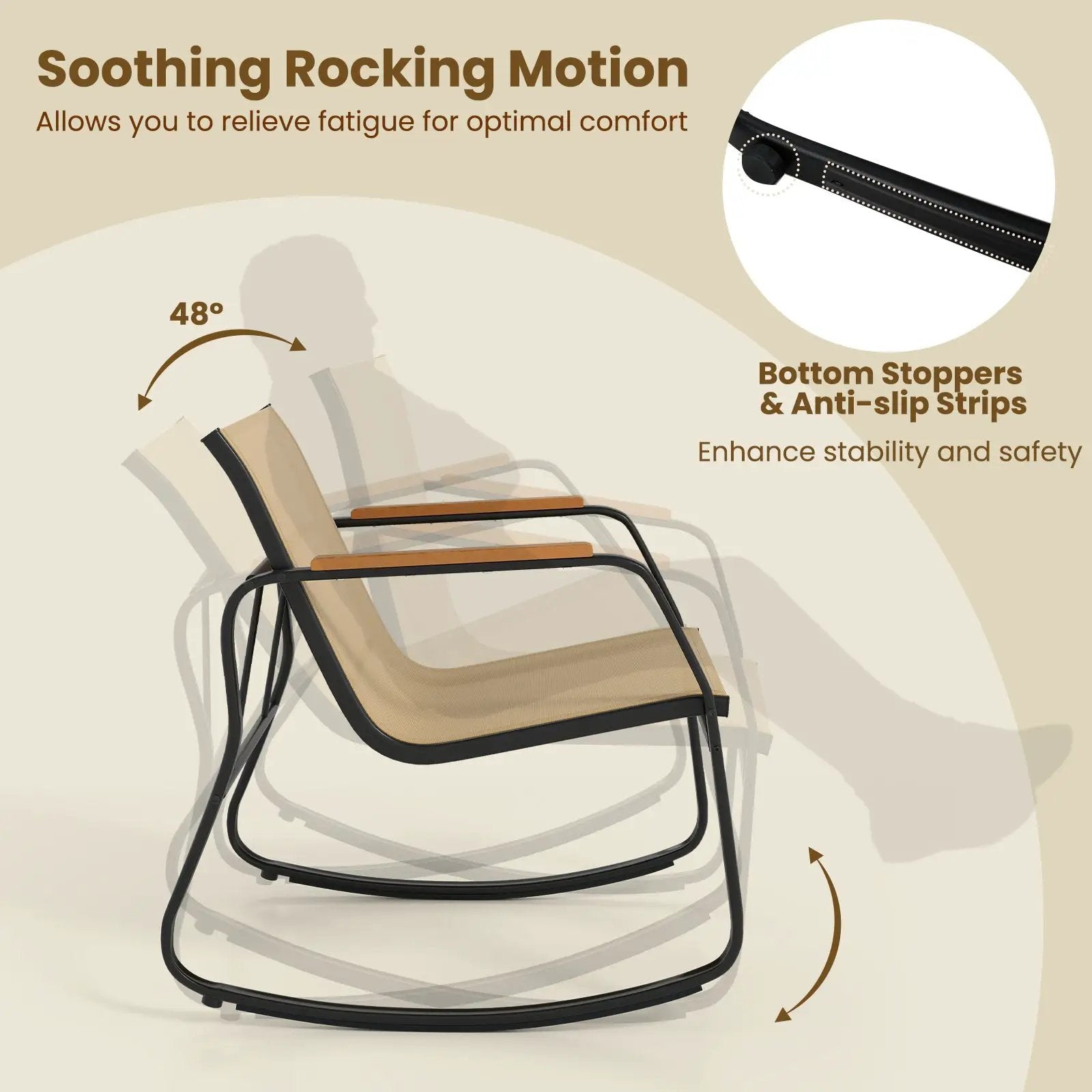 3 Piece Rocking Bistro Chairs and Side Table Set with Storage Bag-Brown by DirectDeals