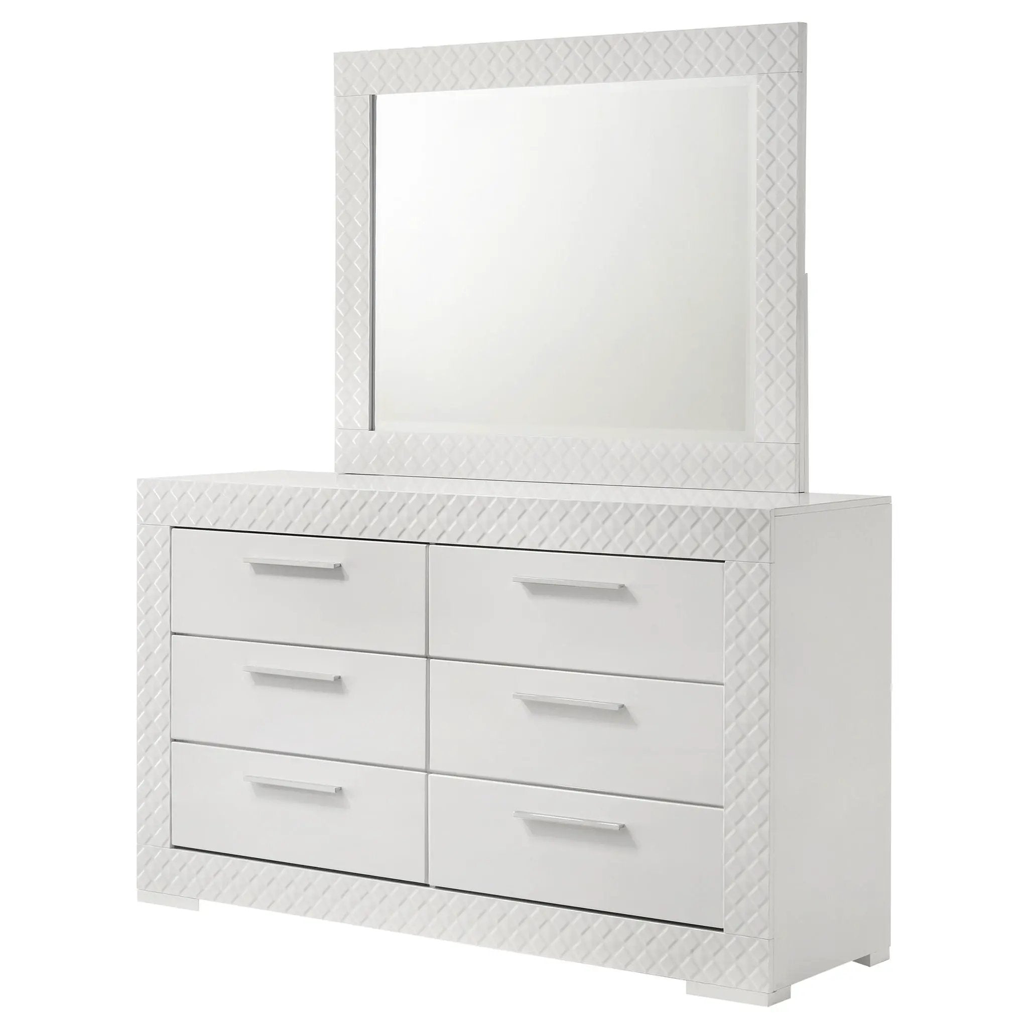 Ives 6-drawer Dresser and Mirror White High Gloss by Unique Piece Furniture