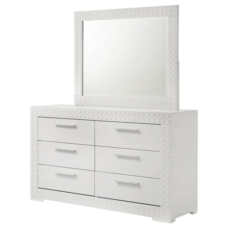 Ives 6-drawer Dresser and Mirror White High Gloss by Unique Piece Furniture