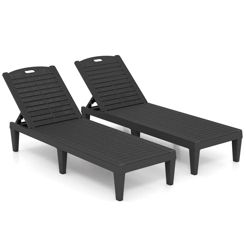 Outdoor PP Chaise Lounge Chairs Set of 2 with 4-Position Adjustable Backrests by DirectDeals