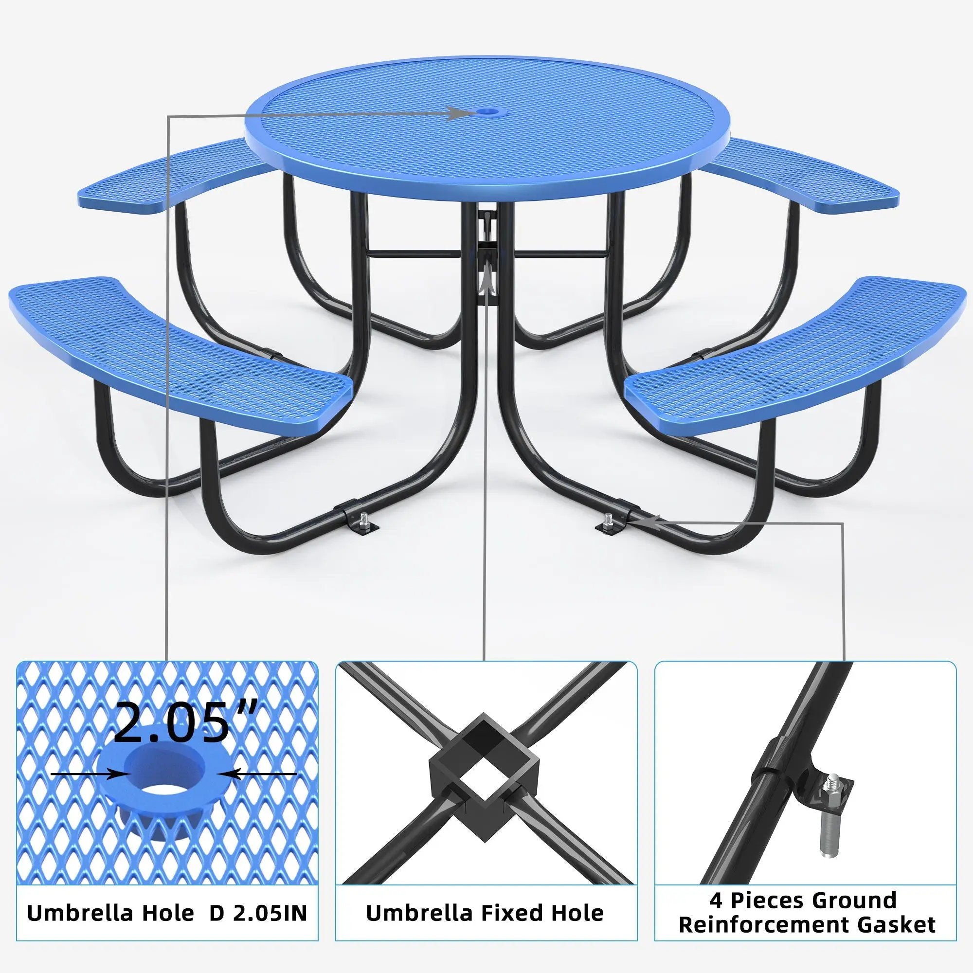Round Outdoor Steel Picnic Table 46" With Umbrella Pole by HouseOfZazla