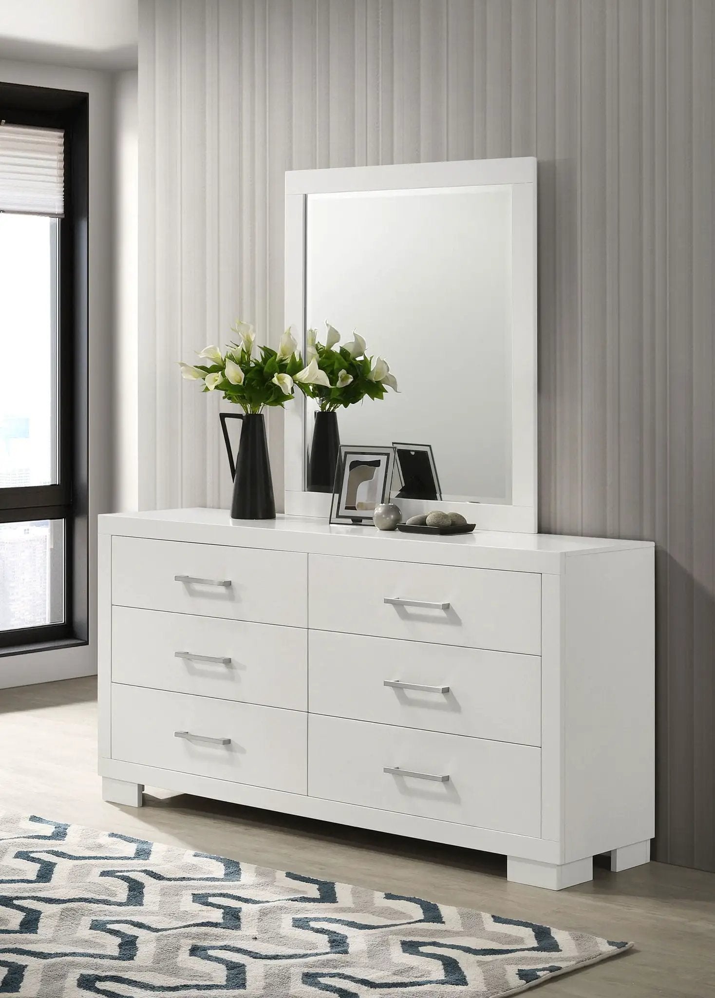 Jessica 6-drawer Dresser with Mirror Snow White by Unique Piece Furniture
