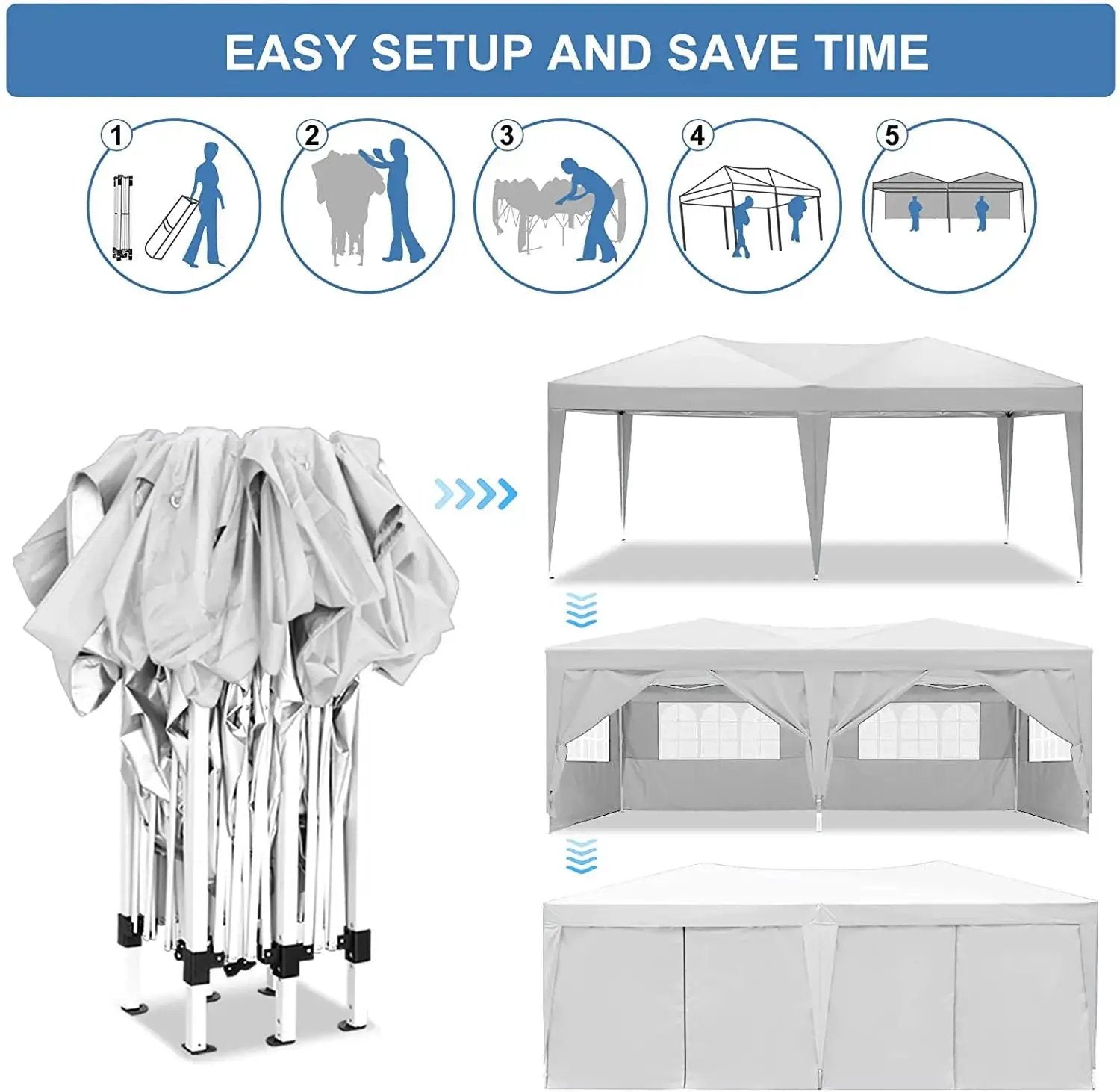 10'X20' Ez Pop Up Canopy Outdoor Portable Party Folding Tent With 6 Removable Sidewalls + Carry Bag + 4 Pieces Weight Bag by Unique Piece Furniture