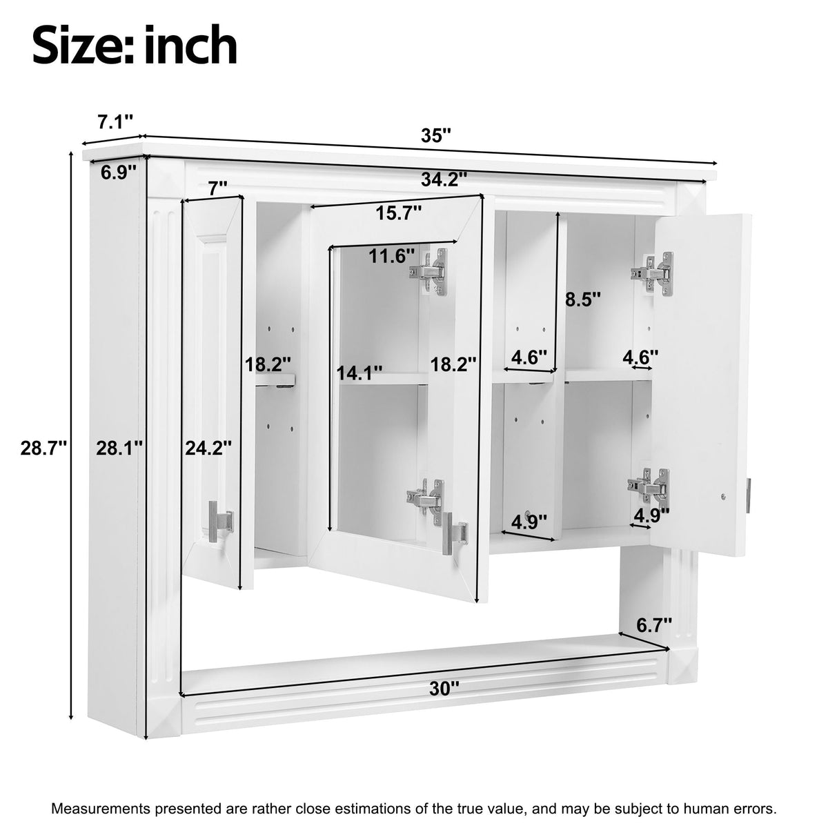 Wall-Mounted Bathroom Cabinet with Mirror and Open Shelf – White, photo 2 of 4