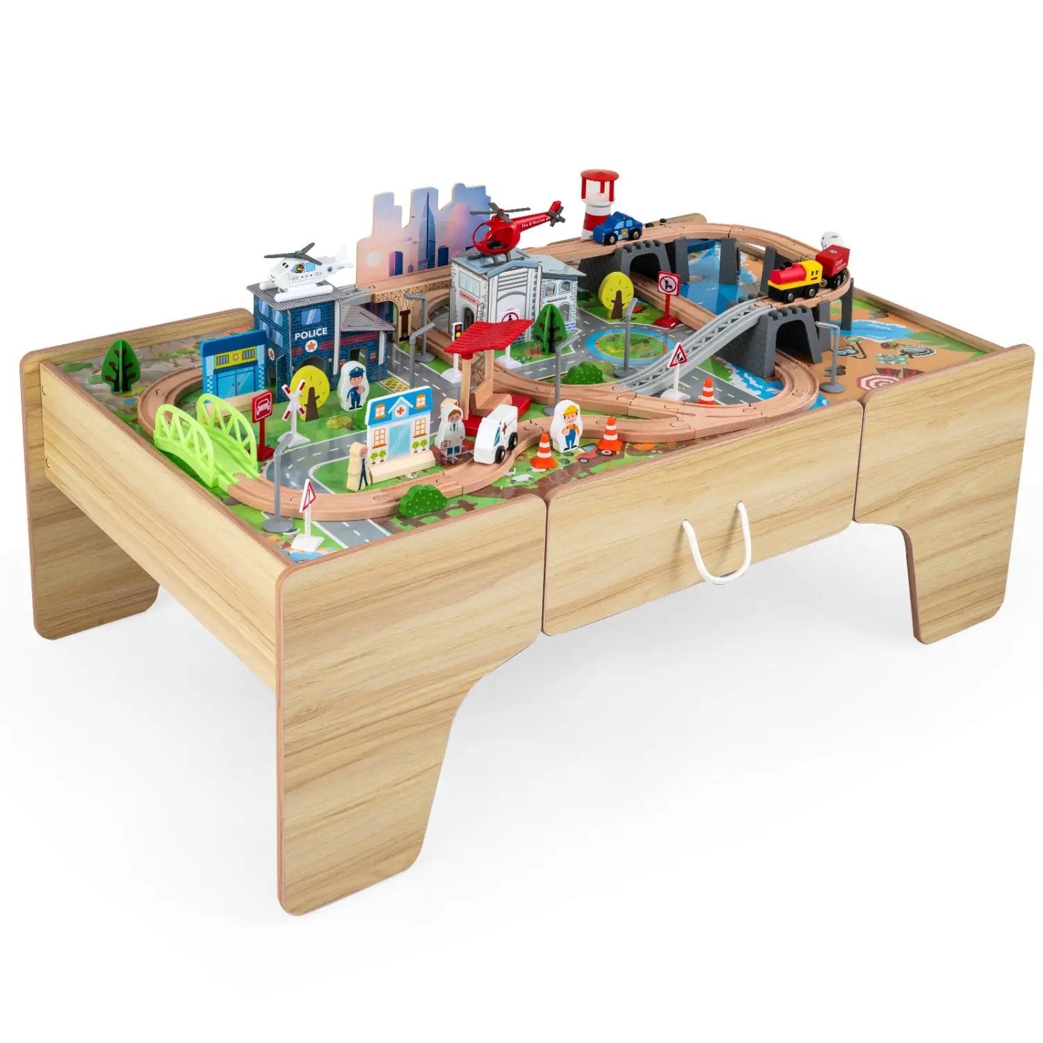 Wooden Train Table with 110 Pieces for Toddlers 3+ Years by DirectDeals