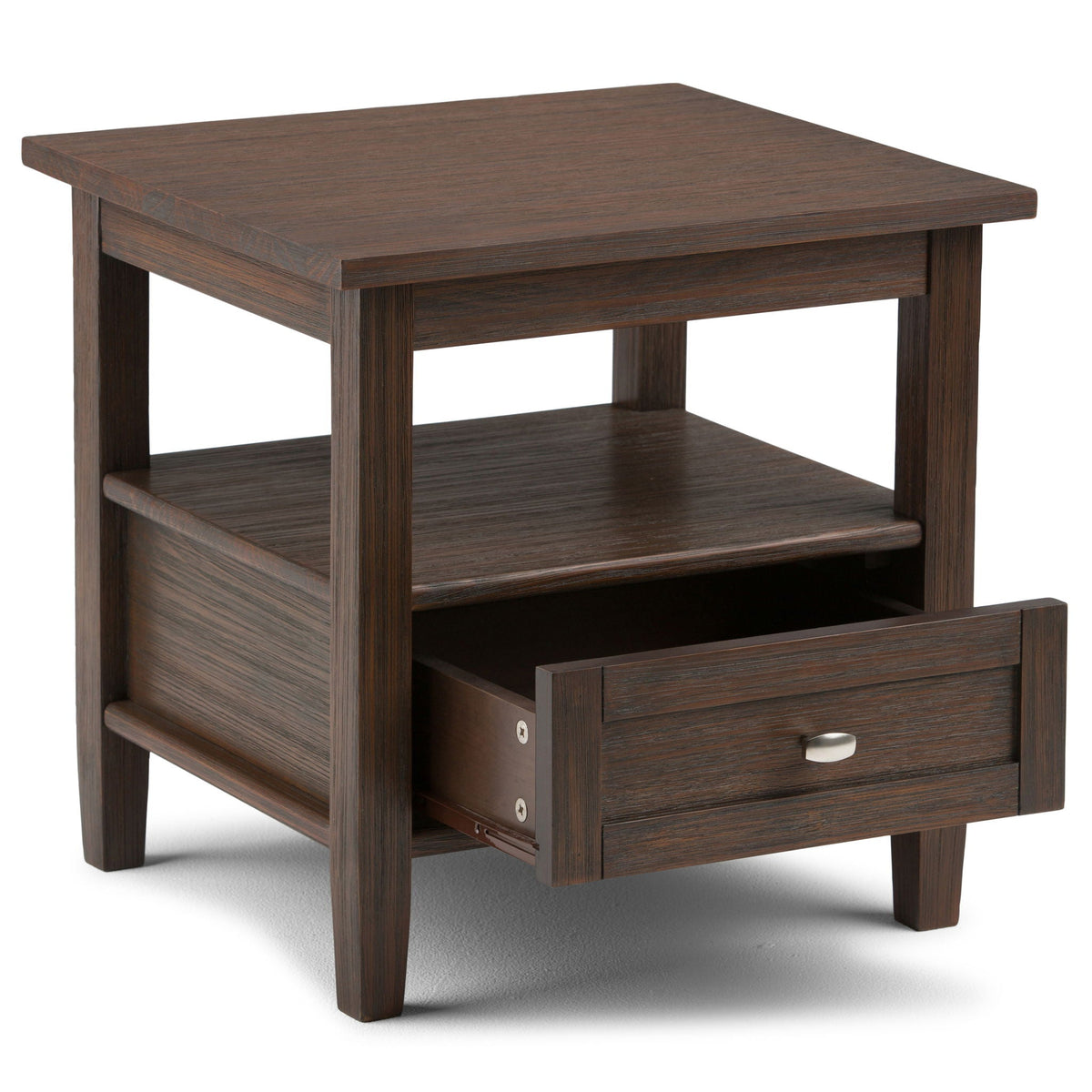 Solid Wood End Table with Drawer and Open Shelf - Dark Brown or Dark Gray, photo 3 of 12
