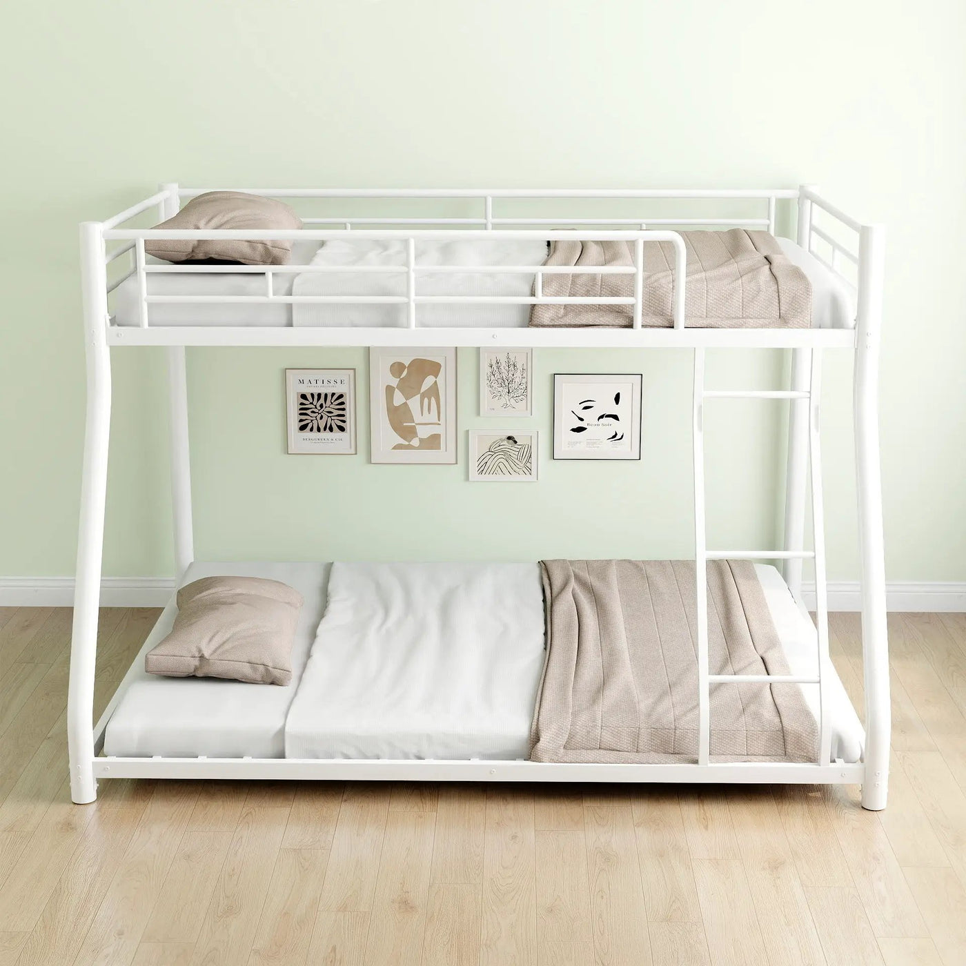 Bunk Bed Frame With Ladder And Guardrail, Heavy Duty Noise Free Design Metal Construction by HouseOfZazla