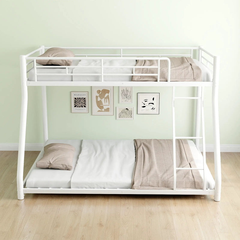 Bunk Bed Frame With Ladder And Guardrail, Heavy Duty Noise Free Design Metal Construction by HouseOfZazla