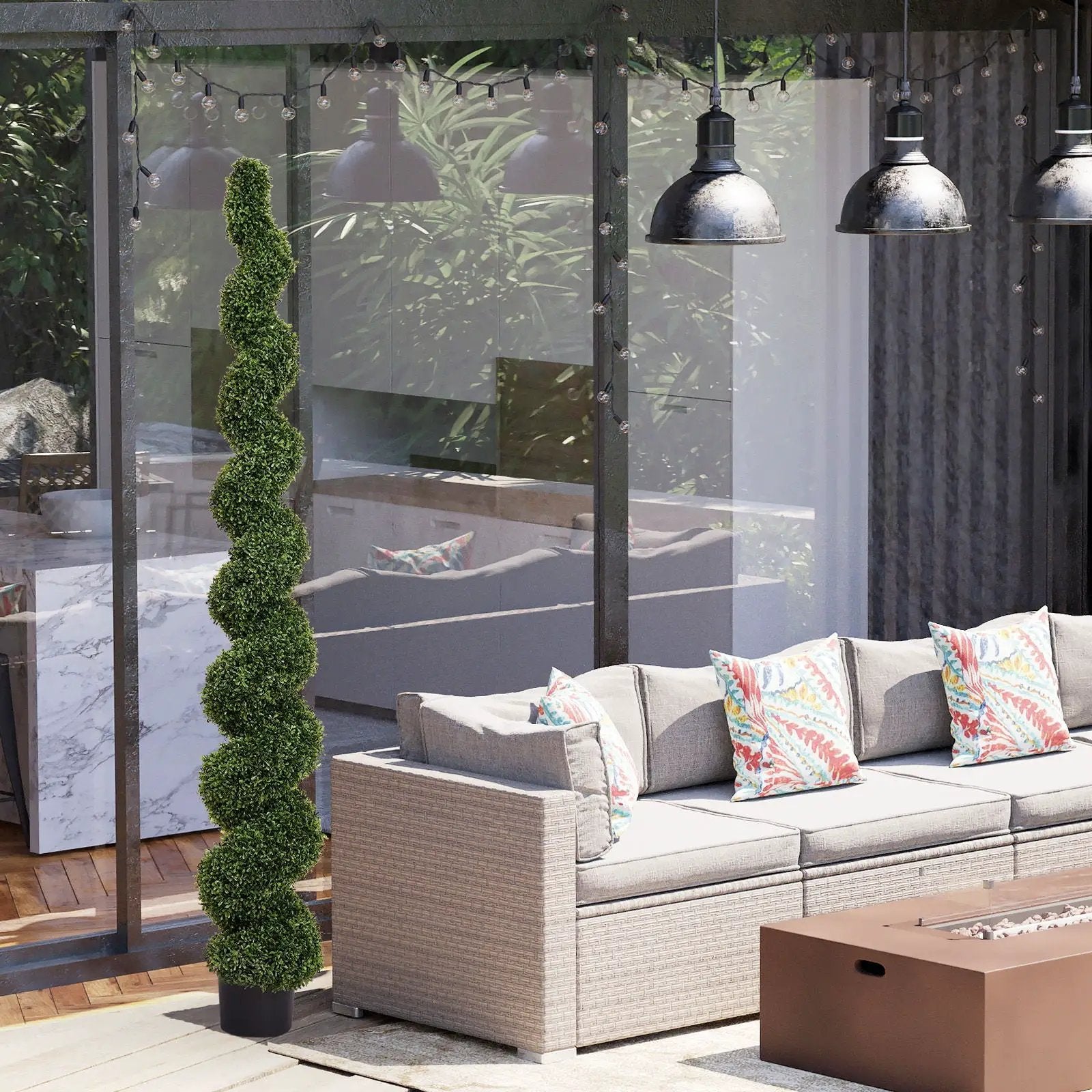 Artificial Outdoor UV Resistant Plastic Boxwood Topiary Spiral Tree by Unique Piece Furniture