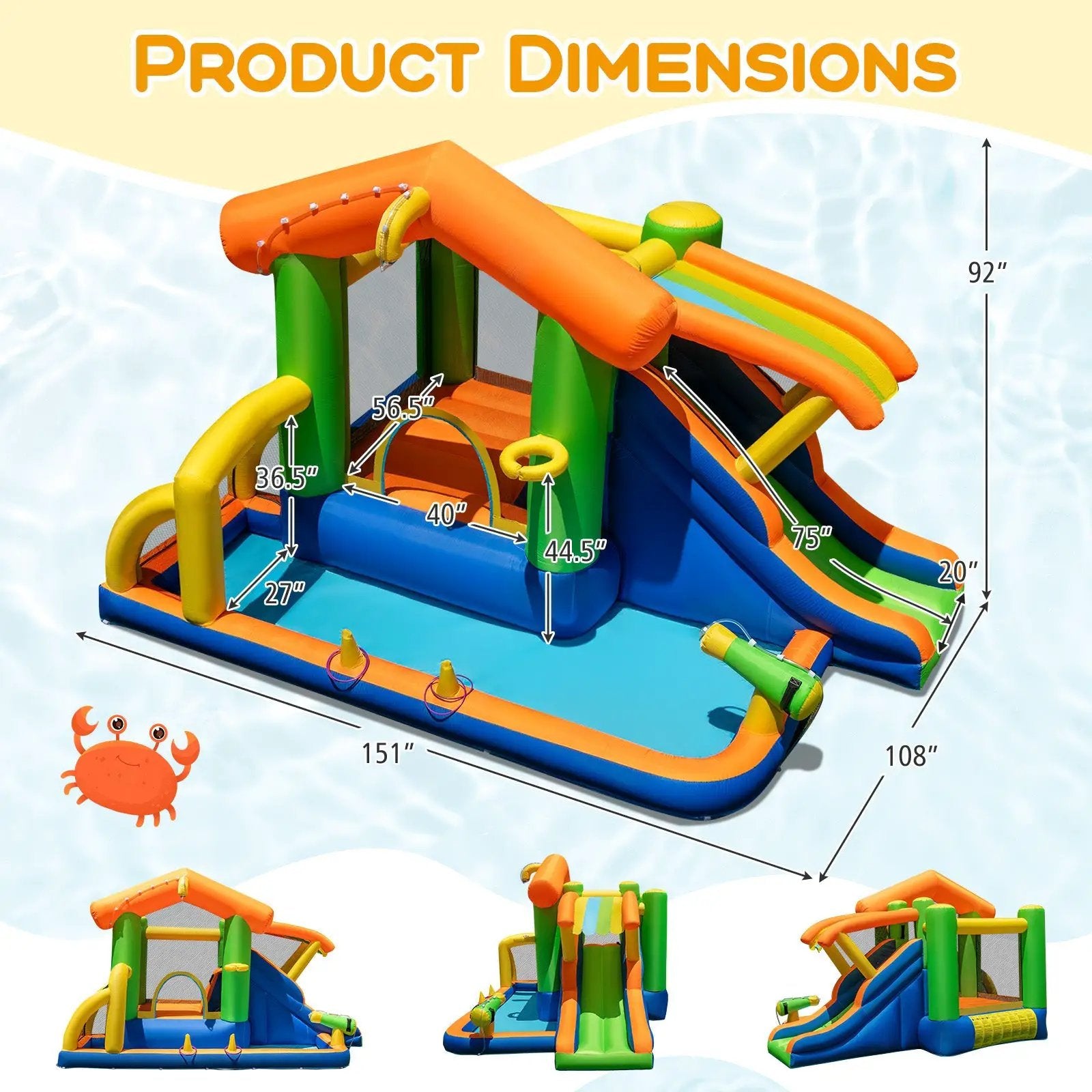 Inflatable Bounce House Water Park with Slide and 480W Blower by DirectDeals