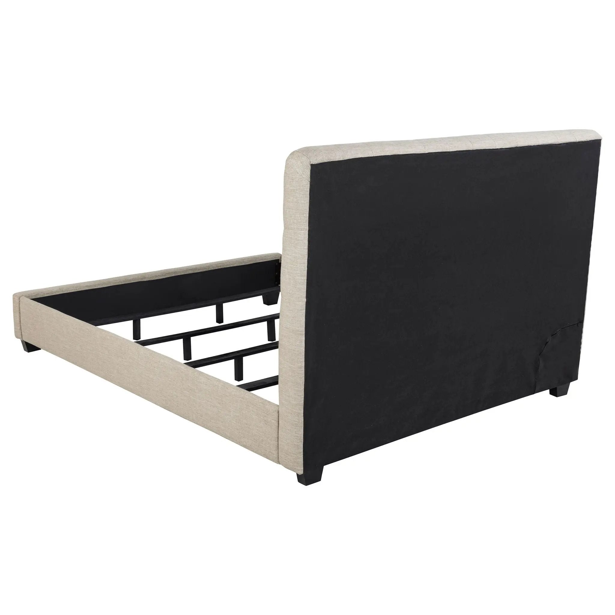 Upholstered California King Bed With Tufted Headboard And Birch Legs - Oatmeal by HouseOfZazla