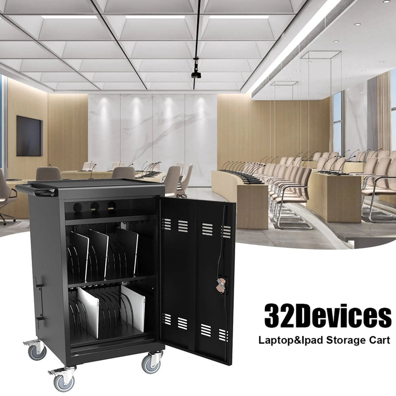 Mobile Charging Cart And Cabinet For Tablets Laptops 32-Device - Matt Black by HouseOfZazla
