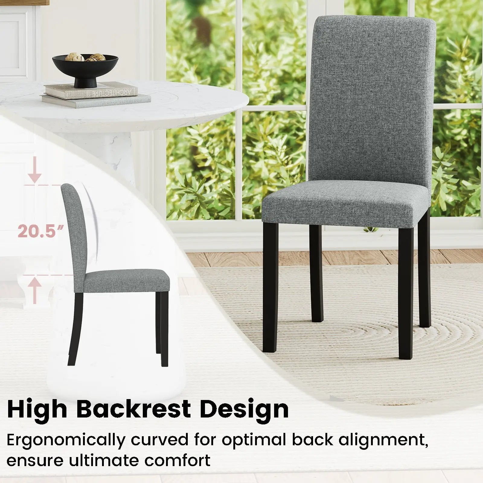 Dining Chair Set of 2 Mid-Century Modern Chairs with Rubber Wood Legs-Gray by DirectDeals