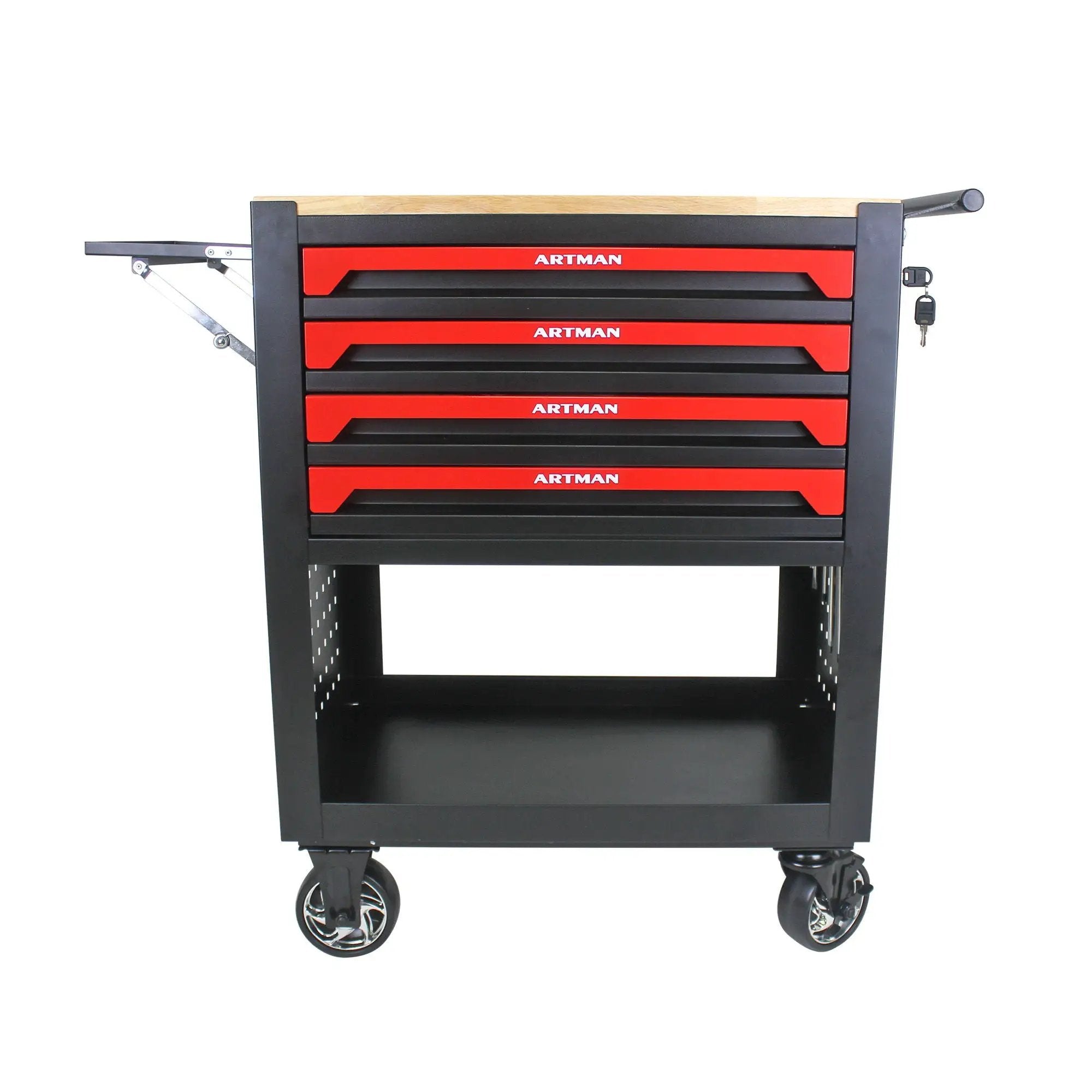 4 Drawers Multifunctional Tool Cart With Wheels And Wooden Top by HouseOfZazla