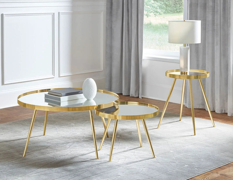 Kaelyn 2-piece Round Mirror Top Nesting Coffee Table Gold by Unique Piece Furniture