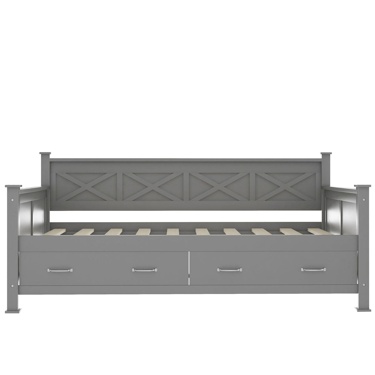 Modern Daybed with 2 Large Drawers and X Shaped Frame - Twin, Dark Gray or White, photo 4 of 28