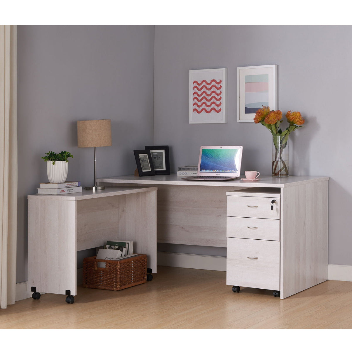 Wood Printer Mobile Stand Computer Desk with Locking Wheels - Dark Brown, Dark Gray, White, photo 6 of 12