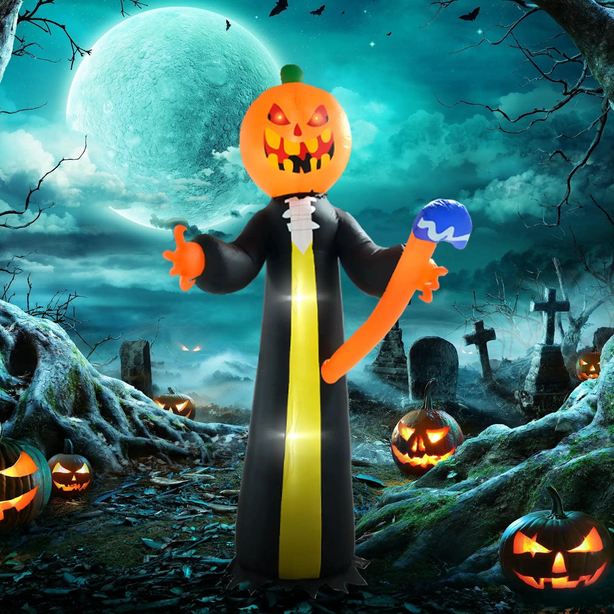 10-Foot Inflatable Pumpkin Ghost with LED Illumination and Hammer Prop by HouseOfZazla